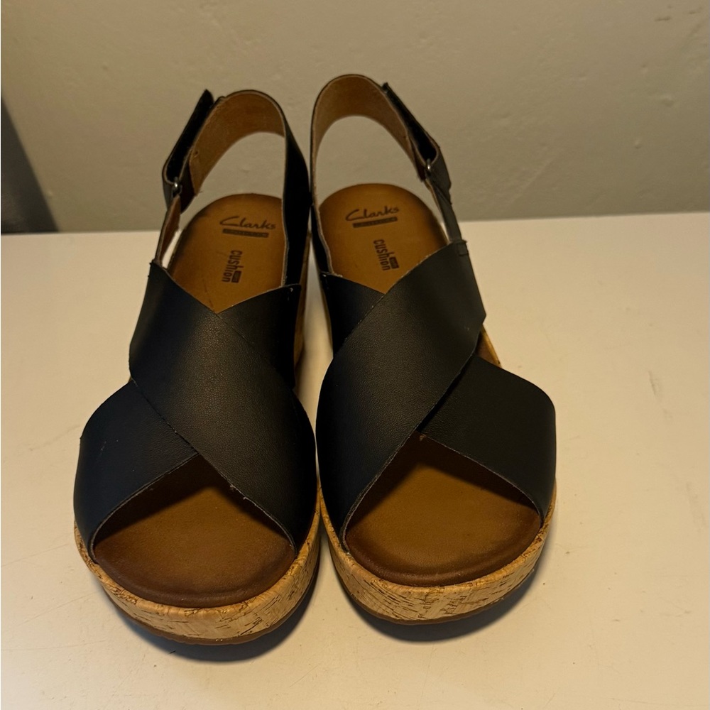 EUC Clarks Women's Black Wedge Sandals - 9
